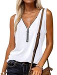 Halife Womens Half Zip V Neck Tank Tops Summer Sleeveless Shirts Casual Loose Top Blouses T Shirts, White, S