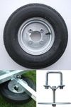 400x8, 4.00 x 8 inch trailer wheel and tyre with 4 ply tyre and 4 inch PCD complete with spare wheel carrier (NOT SUITABLE FOR ERDE TRAILERS) Pt no. LMX1750