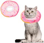 Cat Cone Collar, Adjustable Cat Donut Collar, Soft Cotton Cat Recovery Collars & Cones, Suitable for Cat Recovery After Surgery, Preventing Licking & Scratching(S,Pink Donut)