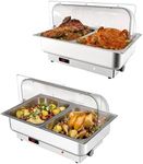 2 PACK Electric Chafing Dishes Adjustable Temp Roll Top Food Warmer with 2 x 4.5 QT Size Pans, Stainless Steel Buffet Servers and Warmers, Temp Display Food Warmer Transparent Lid Chafers for Parties