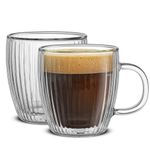 JoyJolt Fluted Glass Espresso Cups, 5.4oz Espresso Cup - Set of 2 Espresso Mugs