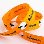 Halloween Ribbon Moonlit Bats - 16mm x 5 Metre - Orange Grosgrain