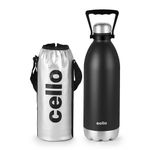 Cello Swift Thermosteel Water Bottle, 2200ml, Black | 24 Hours Hot & Cold | Scratch Resistant (DTP Coating) | Rust & Leak Proof | Ideal for Office, Gym, Home, Kitchen, Hiking, Trekking, Travel Bottle