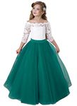 ABAO SISTER Flower Girl Dress Kids Lace Pageant Party Christmas Ball Gown Dresses (Size 4, Teal)