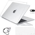 EooCoo Hard Shell Plastic Case Compatible with MacBook Air 13.6 inch M3 A3113 M2 A2681,Retina Display&Touch ID,Air 13 Release 2024-2022 for Keyboard Cover&Camera Cover&USB Type C Adapter-Crystal Clear