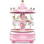 WEofferwhatYOUwant Carousel Music Box - Easy Twist, Pink - 4 Horse Classic Decor, Melody Beethoven's Fur Elise. Fall Asleep to Music Lights or Decorate Your Cake