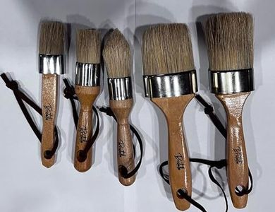 Bristello 5pc Chalk & Wax Paint Brush Set. Flat Furniture Paint Brush, Round and Oval Paint Brushes for Furniture, Pointed 1” Small Paint Brush. Stencil Brush, Milk Paint and Wax Paintbrush