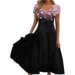 Keepink Wedding Guest Dresses for Women UK Short Sleeve Wrap Dress Chiffon Empire Waist A Line Dress Bridesmaid Dresses Occasion Evening Dress Plus Size Summer Dresses 8-22 UK Sale