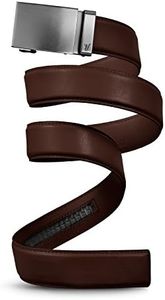 Mission Belt Men's Ratchet Belt - Gun Metal - Gun Metal Buckle/Chocolate Brown Leather Strap, Medium (33-35)