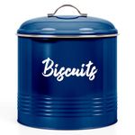 EHC Round Biscuit Cookie Tin Azzurri Blue, Kitchen Food Barrel Storage Box, Airtight Lids Easy to Open - Storage Tin for Biscuit, Cookies Jars, 3 Litres