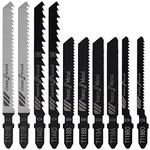 10/50pcs Jig Saw Blade Set Carbon Steel Assorted Saw Blades with T-Shank Fast Cut Down Jigsaw Blade Wood Thin Metal Cutting Tool for Hitachi Milwaukee (10pcs)