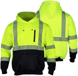 FONIRRA High Visibility Safety Fleece Hoodie for Men Reflective Sweatshirt ANSI Class 3 with Black Bottom(Yellow,5XL)