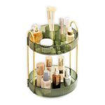 ROLIZOE 360 Rotating Makeup Organizer 2 Tier Bathroom Organizer Countertop Spinning Cosmetic Skincare Organizer Lazy Susan Perfume Organizer Vanity Tray Makeup Caddy Storage Shelf for Dresser, Green