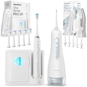Aquasonic Vibe Series PRO UV and Aqua Flosser PRO Bundle (White)