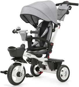 JMMD Baby Trike, 6-in-1 Kids Tricycle with Adjustable Push Handle, Removable Canopy, Safety Harness for 18 Months - 5 Year Old, Gray