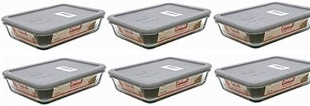 Pyrex 3-cup Rectangle Glass Food Storage Sets (3 cup Containers (Pack of 6), Grey Lid)