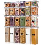 Airtight Food Storage Containers with Lids, Vtopmart 24 pcs Plastic Kitchen and Pantry Organization Canisters for Cereal, Dry Food, Flour and Sugar, BPA Free, Includes 24 Labels，Black