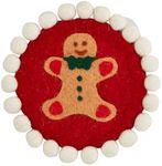 Mud Pie Gingerbread Felt Wool Trivet, 8" dia, RED