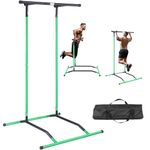 VEVOR Power Tower Dip Station, 2-Level Height Adjustable Pull Up Bar Stand, Multi-Function Strength Training Workout Equipment, Home Gym Fitness Dip Bar Station, 220LBS Weight Capacity, Black & Green