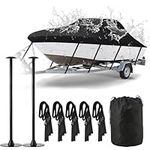 JaGely 600D Boat Cover Set Include 17ft-19ft Waterproof Boat Cover 2 Support Poles 5 Strap 1 Storage Bag UV Resistant Trailerable Hull Cover Fit V Hull Tri Hull Runabout Fishing Ski Bass Boat