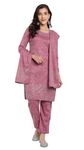 FNOCKS Winter Wear Warm Woollen Embellished Kurta Pant with Dupatta Set for Women's (3 Pcs) Pink