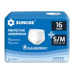 SUNKISS TrustPlus Incontinence and Postpartum Underwear for Men and Women, Disposable Protective Underwear with Maximum Absorbency, Odor Control, Small/Medium, 16 Count