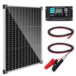 Solar Panel Kit 50W with 10A Charge Controller Monocrystalline Solar Panel Kit for 12-24V Battery Charging Car Roof RV Marine Rooftop Farm Battery and Other Off-Grid Applications