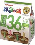 Yamako Marukome Miso Soup Ryotei no Aji 4 Flavors, Reduced Salt, Pack of 36 Instant Japanese Miso Soups (Wakame Seaweed, Scallions, Tofu, Aburaage), 36 Count (Pack of 1)