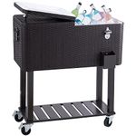 VEVOR Rolling Ice Chest Cooler Cart 80 Quart, Portable Bar Drink Cooler, Beverage Bar Stand Up Cooler with Wheels, Bottle Opener, Handles for Patio Backyard Party Pool, Wooden Rattan Accent, Brown