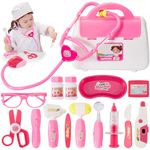 BUYGER Girls Toys Doctor Nurse Vet Set Toys for 3 Year Old Girls Gifts Medical Carry Case Pretend Role Play Toy Stethoscope with Lights Sounds