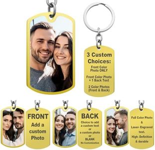 Queenberry Photo Keychain Custom Picture Keychain Customized Gifts Laser-Engraved/Color Gifts For Boyfriend Hubsand Wife (1 Side Photo + 1 Side Text (Gold))