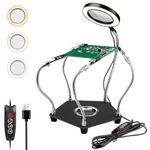 Helping Hands Soldering Station, Lytool Third Hand Soldering Tool with 3X Magnifying Glass Dimmable LED, Flexible Helping Hands Soldering with 4 Flexible for Welding Repair Hobby DIY