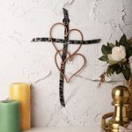 VOIDROP Cross Jesus Christ Wall Décor Metal Decorative Heart Wall Hanging Christmas Idol Cross Multi Color Color Small Wall Holy Figurine Brass Holy Cross, 11.3 cm