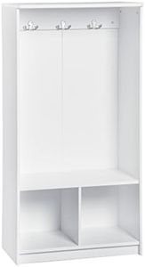 ClosetMaid KidSpace Wood Locker, 2 Cubby Cube Compartments, Open Storage, 3 Hooks, for Coats, Backpacks, Jackets, White Finish, 49-Inch