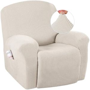 H.VERSAILTEX Super Stretch Recliner Cover Recliner Couch Covers Recliner Chair Cover Form Fitted Non Slip Reclining Slipcovers for Standard Large Recliner, Soft Thick (Ivory - 1 Pack)