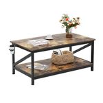 COTUBLR Coffee Table with Storage Shelf, 40 Inch Living Room Table, Farmhouse Coffee Table with 2 Tier Shelves, Black Table Legs, Industrial Wooden Coffee Table, Rustic Brown