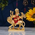 Idolkart Gold Plated Durga Maa Idol - Double Layer Pure Gold & Copper Durga Maa Idol for Car Dashboard, Maa Durga Idol to Attract Prosperity, Genuine Handcrafted MATA Rani Murti for Gifting - 5 Inch