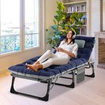 Obqer Folding Guest Bed, 440LBS Heavy Duty Camping Cot with Mattress, Headrest and Side Pockets, 5 Adjustable Backrest, Fold Up Camp Bed for Adults, Prefer for Home Office Garden Pool Sunbathing