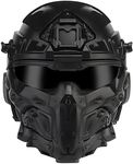 Full Wrapped Paintball Helmet, Built-In Headset, Masks, Goggles, Defogging Fans, All-In-One Design, Detachable, for Air Gun Protection, Shooting, Military Confrontation,Black
