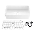 36" White Fireclay Farmhouse Undermount Kitchen Sink with Bottom Grid and Strainer