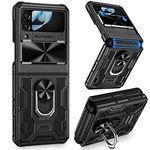 VEGO for Galaxy Z Flip 4 Case, Samsung Z Flip 4 Case with Slide Lens Cover Hinge Protection & Built-in 360°Rotate Ring Stand Magnetic Protective Cover Case for Samsung Galaxy Z Flip 4 5G 2022 - Black