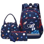 Kouxunt School Bag for Girls Boys Teens, Kids Elementary Middle School Backpack Bookbag with Insulated Lunch Bag Pencil Case (Astronaut)