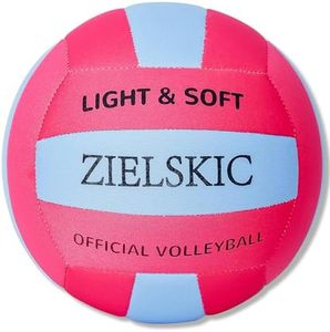 ZIELSKIC Soft Indoor Volleyball, Super Soft Lightweight Fabric Safe Quiet Training Ball for Kids Youth Beginners Practice, House Yard Games(Deflated) (Rose-Blue)