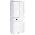 HOMCOM Freestanding Kitchen Pantry Storage Cabinet, Tall Cabinet with Drawer and Adjustable Shelves, White