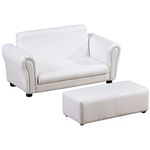 HOMCOM Kids Sofa Bed Kids Twin Sofa Toddler Chair 2 Seater Kids Twin Sofa Chair Boys Girls Couch w/Footstool (White)