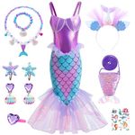 YYDSXK Mermaid Costume Kids, Ariel Mermaid Dress for Girls with Mermaid Necklace Set, Mermaid Princess Costumes Fancy Dress for Girl Gift, Little Mermaid Costume for Carnival Cosplay Party (120)