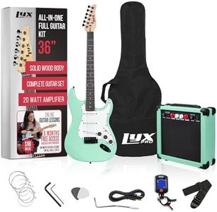 LyxPro 36 Inch Electric Guitar and Kit for Kids with 3/4 Size Beginner’s Guitar, Amp, Six Strings, Two Picks, Shoulder Strap, Digital Clip On Tuner, Cable and Soft Case Gig Bag -Green