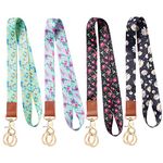 Vicloon Print Lanyard Neck Strap, 4 Pcs Keychain ID Lanyards for Keys Neck Leather Lanyard with 8 Metal Key Rings for ID Badge Holder Keys Phone