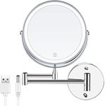 Lighted Wall Mount Makeup Mirror with 10X Magnification Stainless Steel Magnifying Wall Bathroom Mirror Touch Screen/USB Rechargeable Battery Double Source