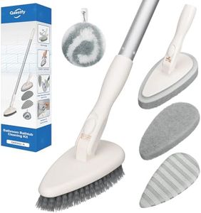 Qaestfy 4-in-1 Tub and Tile Shower Scrubber, 51'' Bathtub Cleaning Brush with Long Handle, Soft & Stiff Bristles Bathroom Scrub Brush, Non-Scratch Shower Cleaner Brush for Cleaning